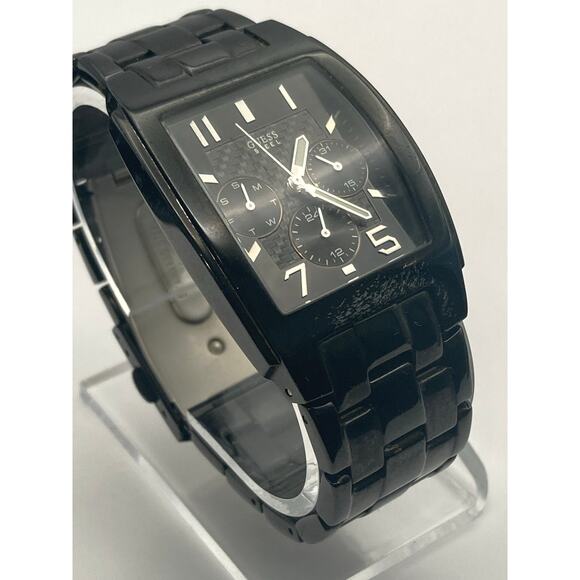 Guess Steel G10550G Mens Watch 33mm - New Battery - Day Date WR Wrist 6.25 - Picture 2 of 12